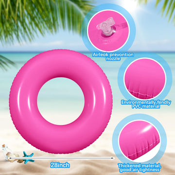 JellyArch 6 Pcs Inflatable Pool Floats 28 Inches Swim Tube Bulk for mature-themeds Swimming Ring Pool Floaties for Beach Party Decorations Women and Men River Lake Summer Vacation Holiday (Pink)