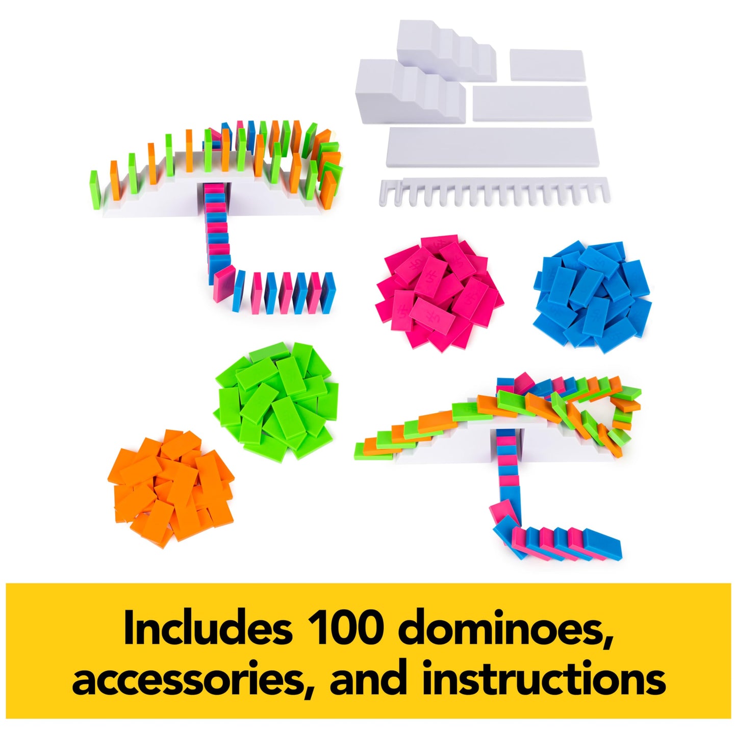 H5 Domino Creations 100-Piece Neon, Kids Games For Game Night, Building Toys For Outdoor Games, Lily Hevesh Dominoes Set For Adu