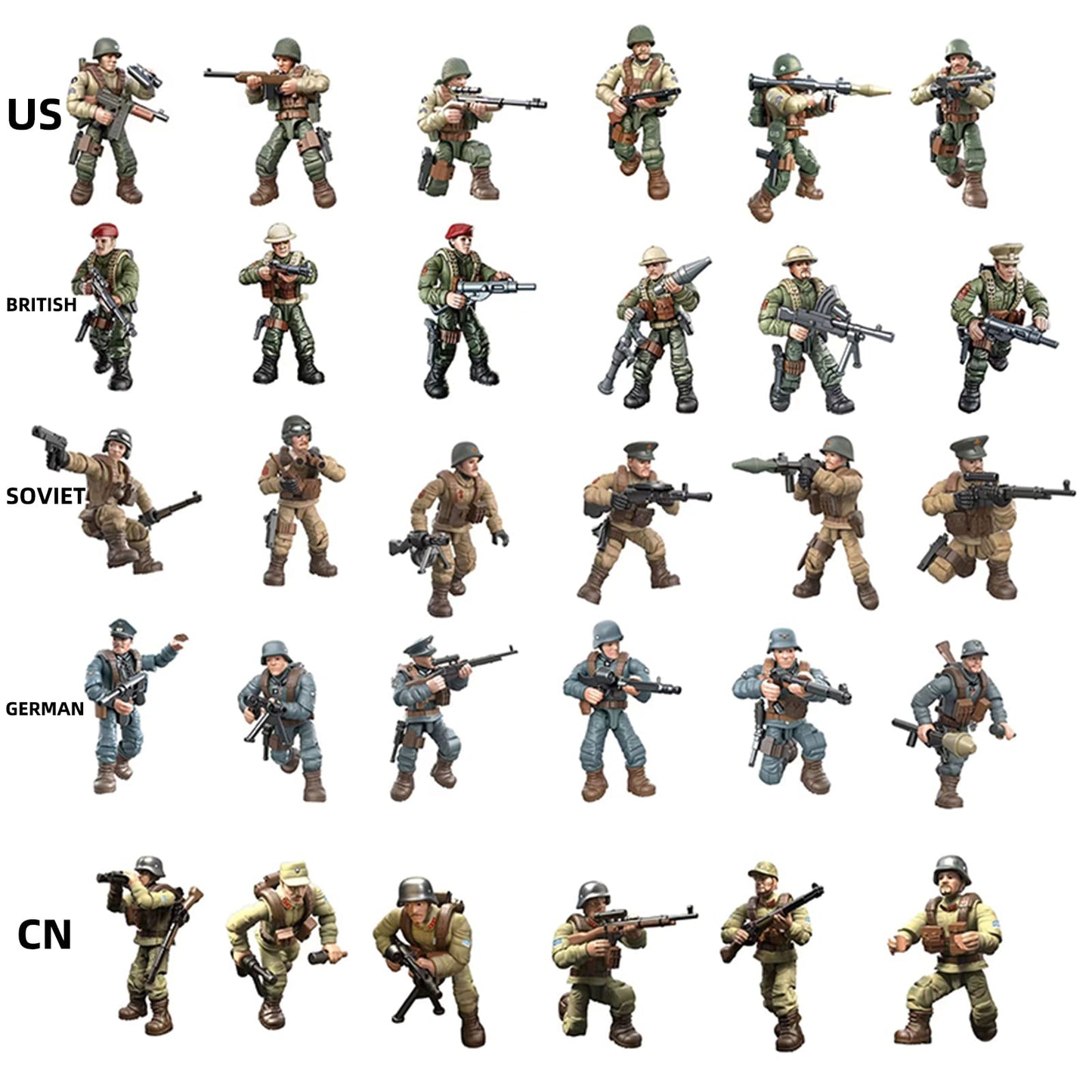 MEIEST 6 PCS Mini WWII Soldier Military Action Figures  Army Model Building Block Toys with Multiple Military  Accessories Party Favors Set for Kids (Soviet Army)