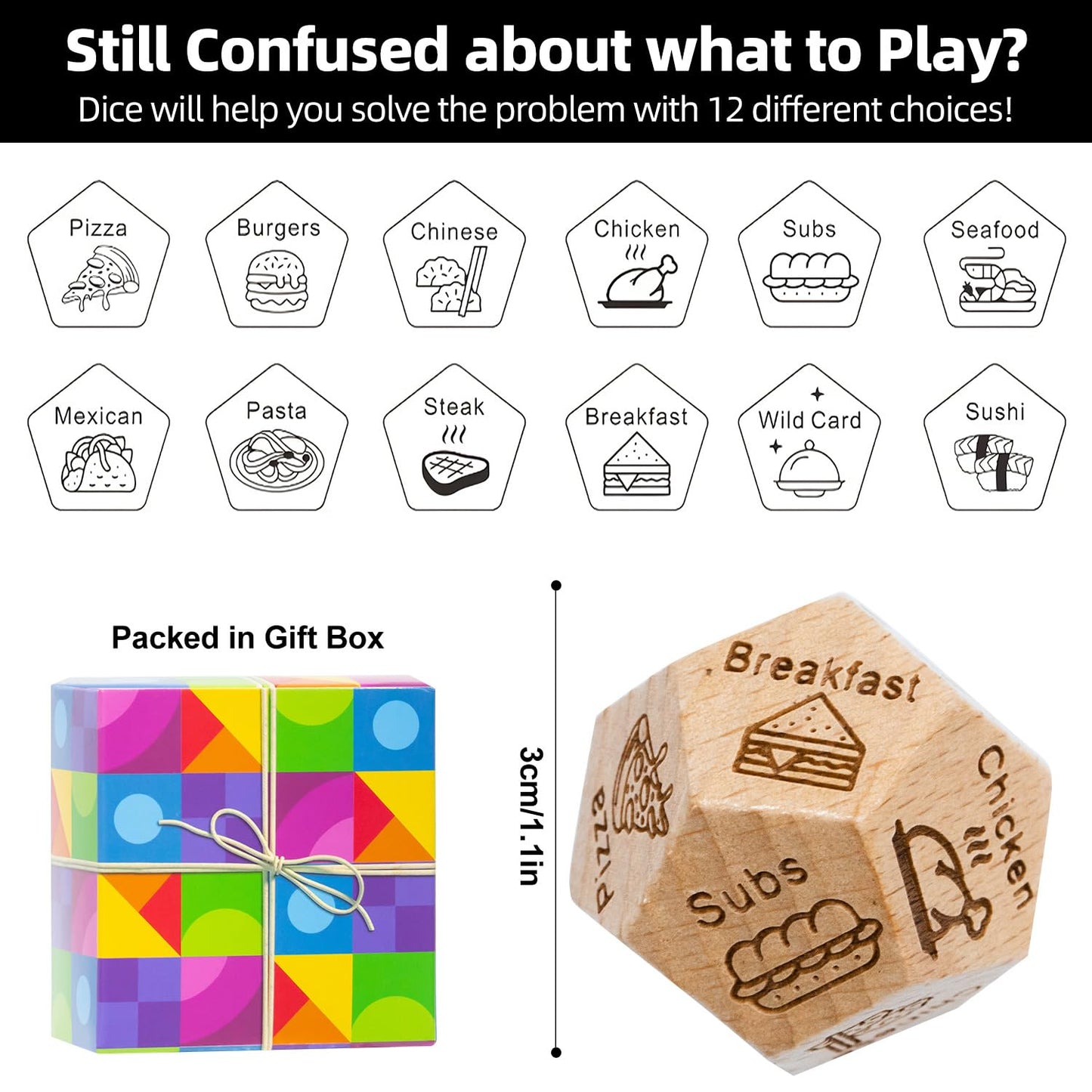Metaroki Dice For Couples, Food Decision Dice Games, Wooden Date Night Dice Gift For Boyfriend, Girlfriend, Wife, Husband, For C