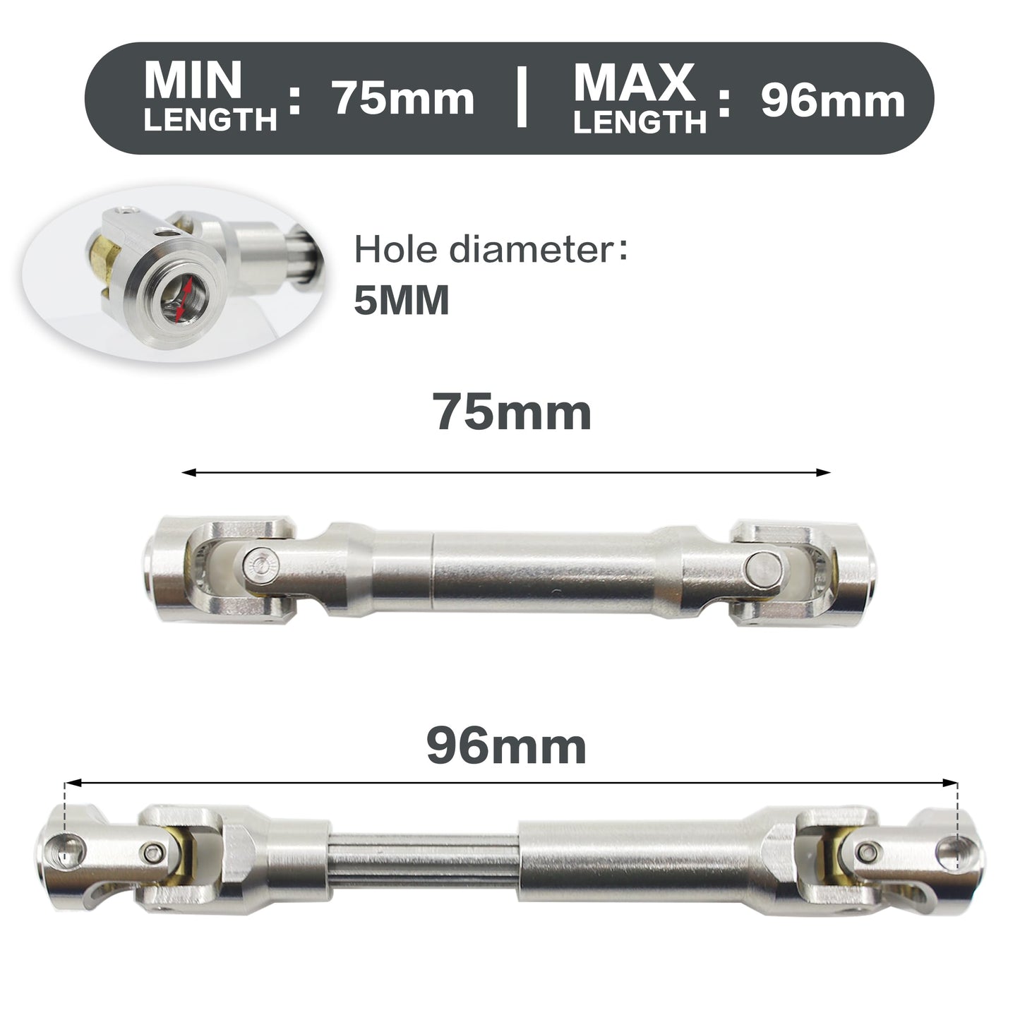 Raflot Drive Shaft Stainless Steel Heavy-Duty Driveshafts for 1/10 RC Car Crawler Axial SCX10 90046 AXI03007 TRX4 Redcat Gen8(75