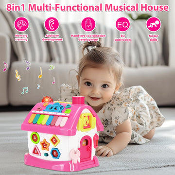 Aitbay Toys For 1 Year Old Girl Gifts: Baby Musical Toys 6-12 12-18 Months 8-In-1 Multi-Functional House - Montessori Educational Toys For Toddlers 1-3 - First Christmas 1St Birthday Gifts