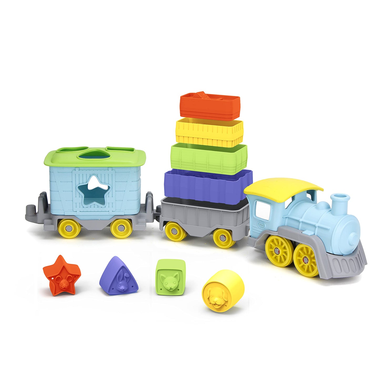Green Toys Stack & Sort Train, Blue - 12 Piece Pretend Play, Motor Skills, Kids Toy Vehicle Playset. No Bpa, Phthalates, Pvc. Dishwasher Safe, Recycled Plastic, Made In Usa.