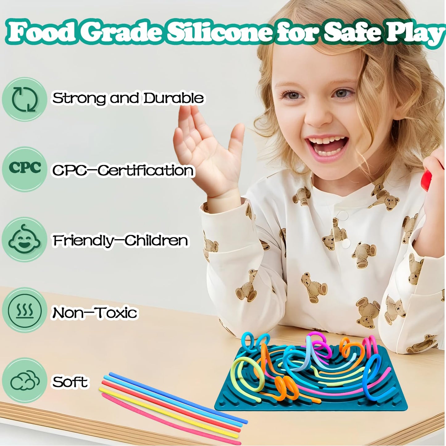 Sensory Activity Board, Silicone Sensory Fidget Toy For Kids, Adhd & Autism, Calming For Anxiety, Silent, No Mess, Sensory Toys