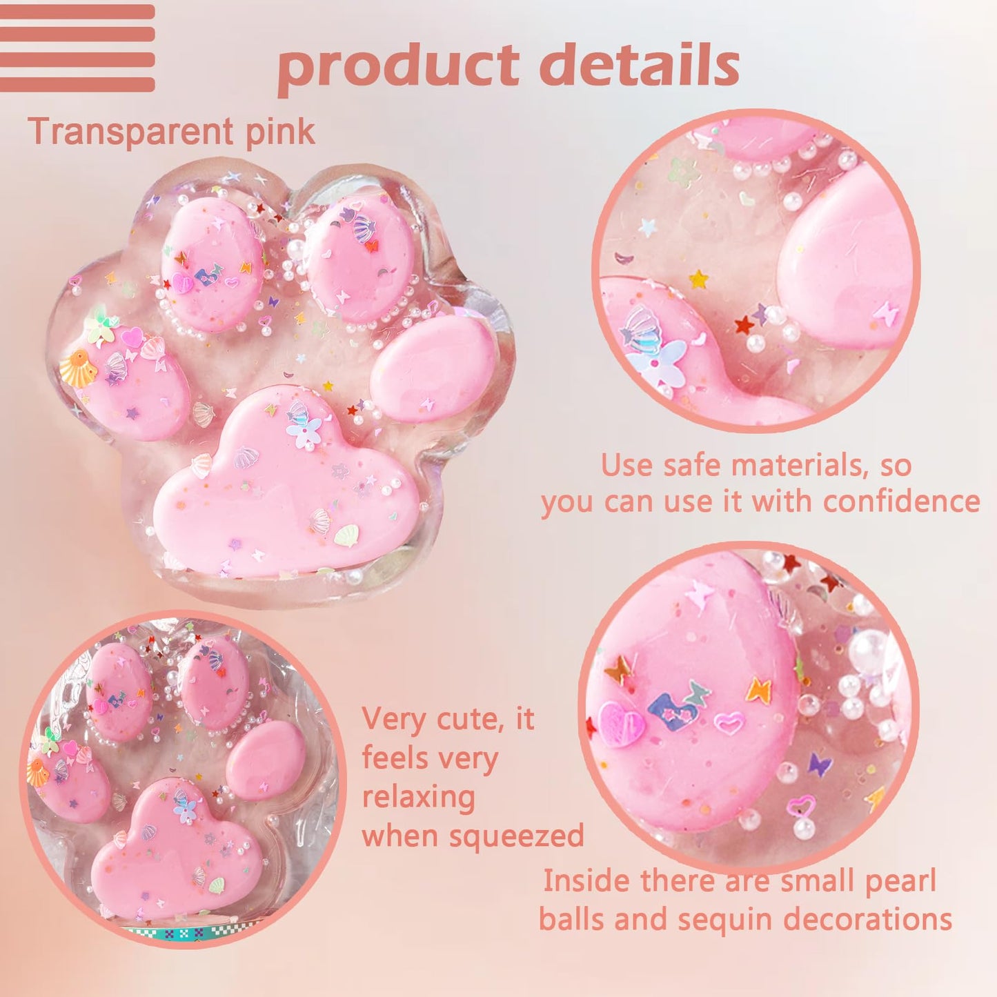 Taba Giant Paw Squishy For Kids Adults, Big Furry Cat Paw Squishy Toys For Stress Relief, Super Soft Squeeze Fidget Toys (Clear&