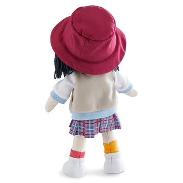 HABA 12" Soft Doll Yuki - Washable Black Hair Doll with Embroidered Face, Stylish Hat for Toddlers 18 Months+ - Model 2011829001