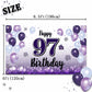 LASKYER Happy 97th Birthday Decorations,97th Purple Balloon Large Birthday Banner Backdrop Sign,97 Years Old Bday Party Supplies