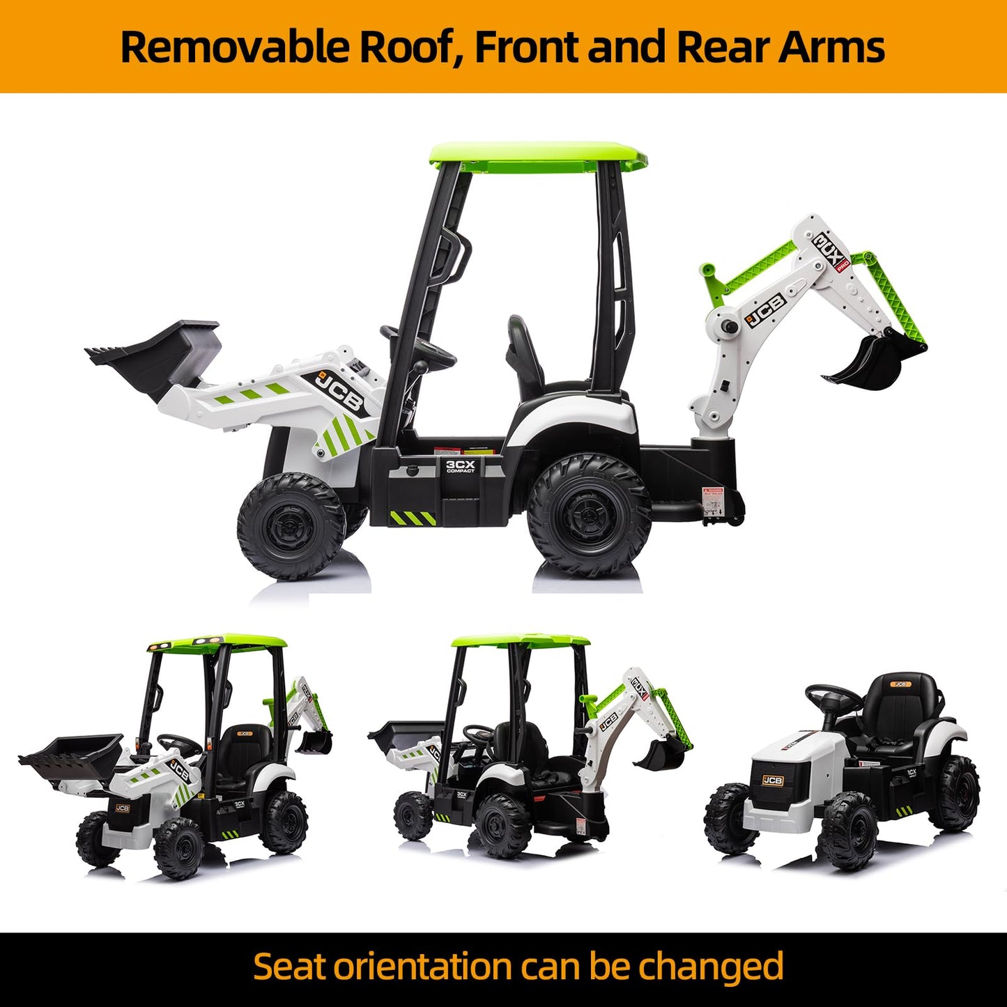 12V Jcb Ride On Excavator With Remote Control,Electric Car For Kids 3-8 With Tractor,Bulldozer,Digging Arm, Ride On Car With Slo