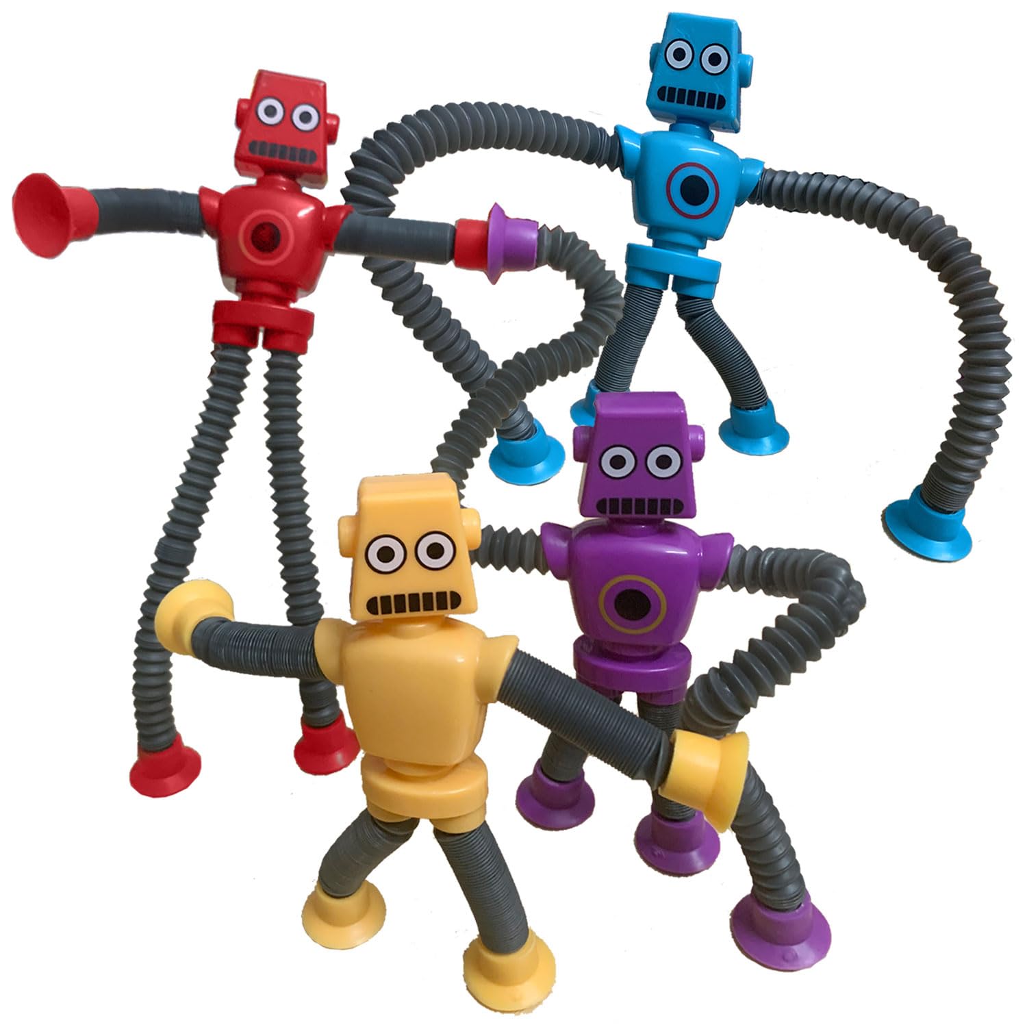 Pop Tubes Robot Toy, 4 Packs Fidget Toys Telescopic Suction Cup Robotics Autism Sensory Toys For Classroom Treasure Box Back To