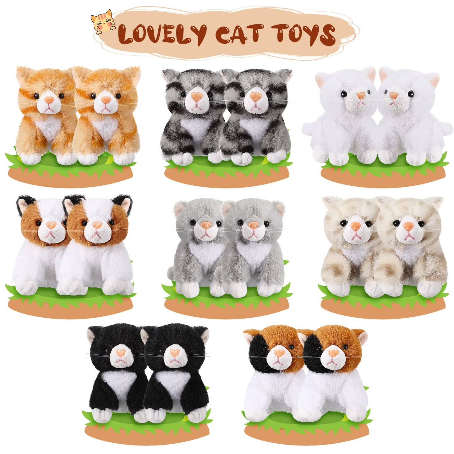 Leitee 16 Pcs Cat Stuffed Animals Bulk 5 Inch Kitten Plush Toy Assorted Cute Stuffed Cat Gift Small Fluffy Animal Toy For Classroom School Pet Birthday Party Favor Supplies(Cute Style)