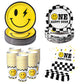 200Pcs One Happy Dude Birthday Plates Yellow Smile Face Party Plates One Happy Dude Paper Plates Cups Napkins Decor Disposable P