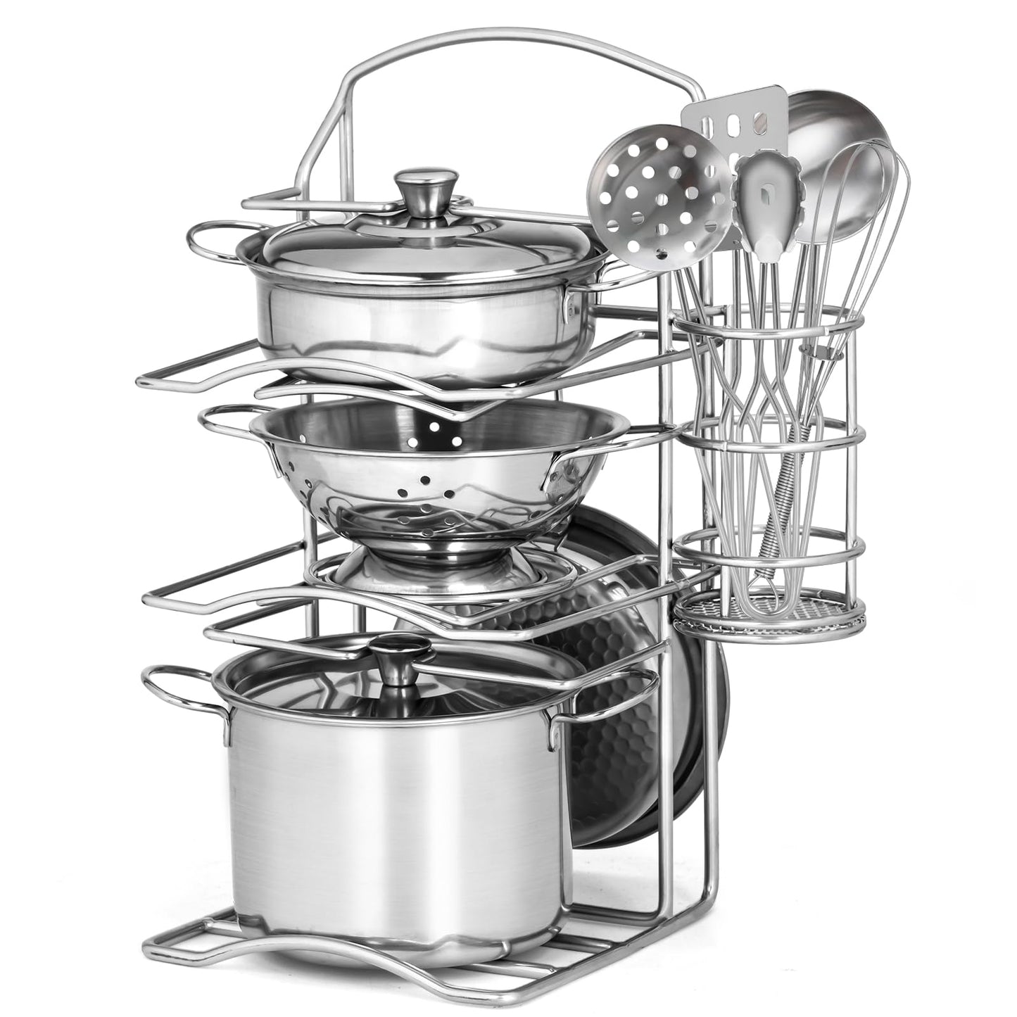 12Pcs Kids Pots and Pans Playset, Pretend Play Kitchen Set Toy Stainless Steel Pots and Pans Cooking Toys Accessories for Kids T