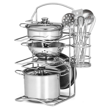 12Pcs Kids Pots and Pans Playset, Pretend Play Kitchen Set Toy Stainless Steel Pots and Pans Cooking Toys Accessories for Kids T