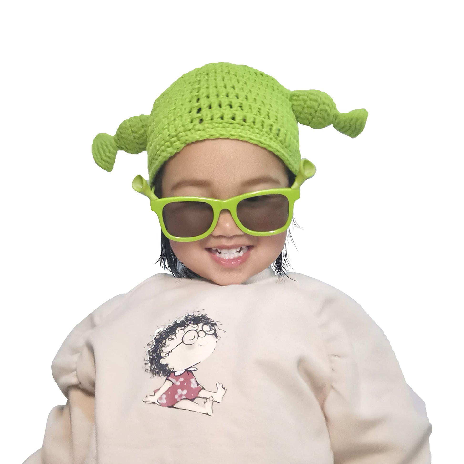 Union Power Full Head Green Hat, Shrek Hats with Cute Ears, Knitted Hat with Mask, Funny Halloween Cosplay Prop (Candy Hat For K