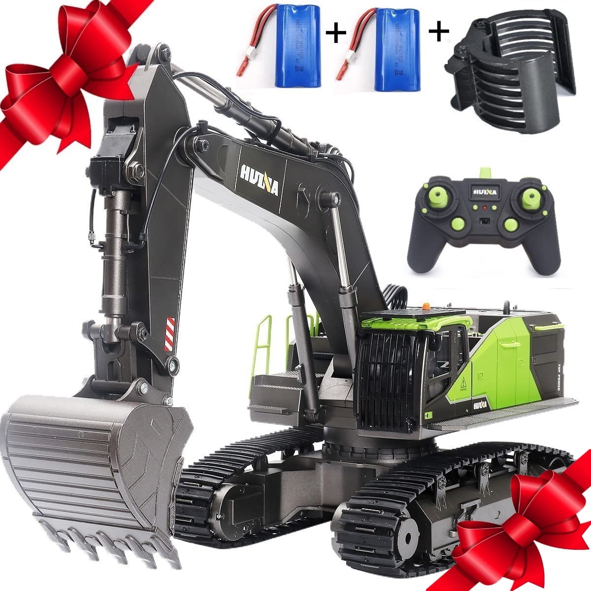 RC Excavator for Adults Huina 1593 Fully Functional 1:14 Scale 22 Channel Remote Control Toy Truck Construction Vehicle with Met