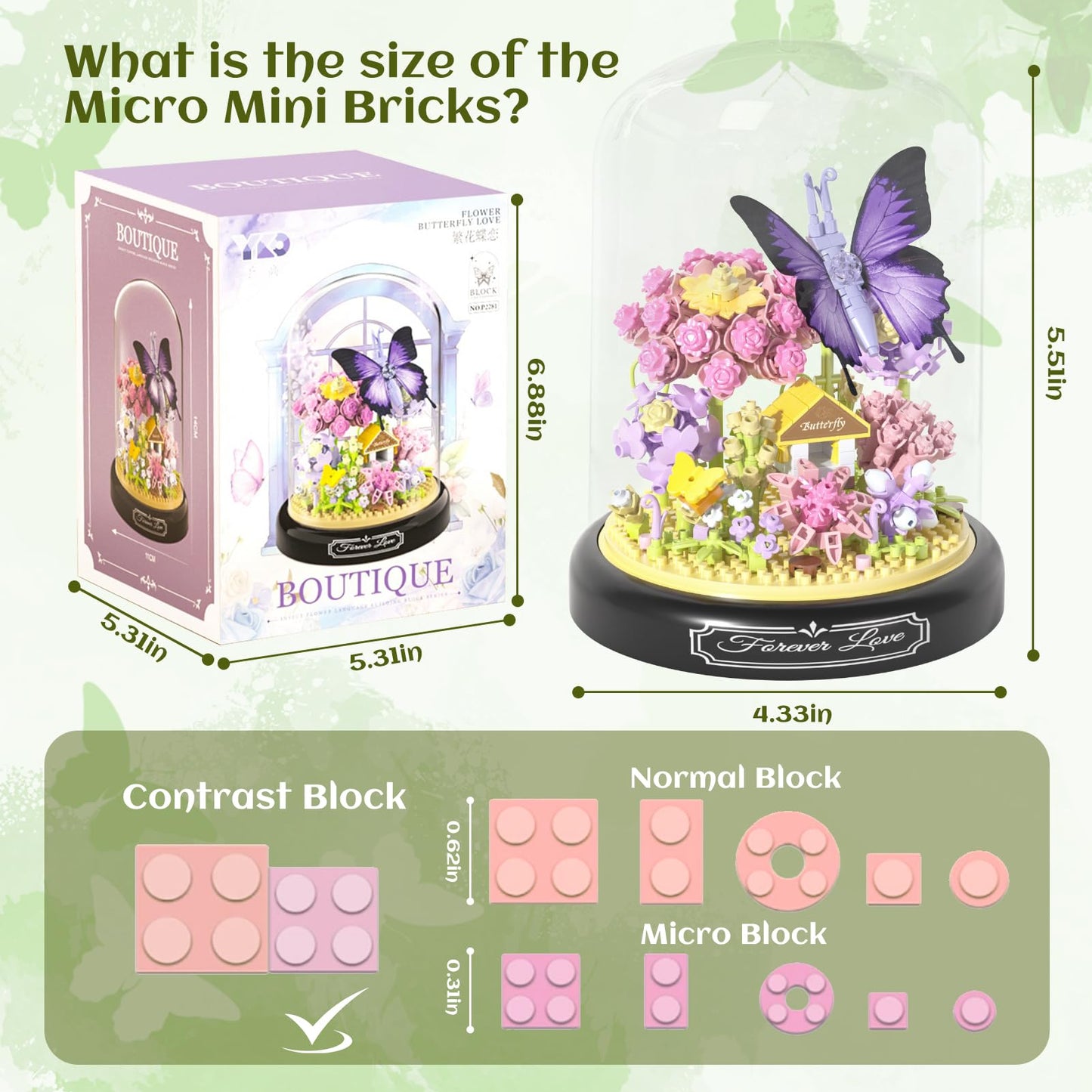 JIUTONG Flower Bouquet Building Set, 582 PCS Plastic Mini Building Blocks for Adults, Butterfly Wildflower Bonzai Toys, Model P1111