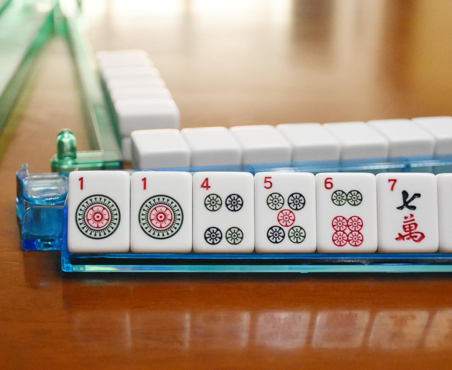 TrendyMate American Mahjong Set - 166 Premium White Tiles, Melamine, 9"x20"x3", Includes 4 Racks/Pushers & Soft Blue Carrying Bag