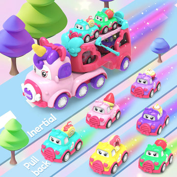 seveclotree Toddler Girl Toys,Toys for 1 2 3 Year Old Girl,7-in-1 Carrier Truck Cars Toys for Girls, Princess Toy with Light & S
