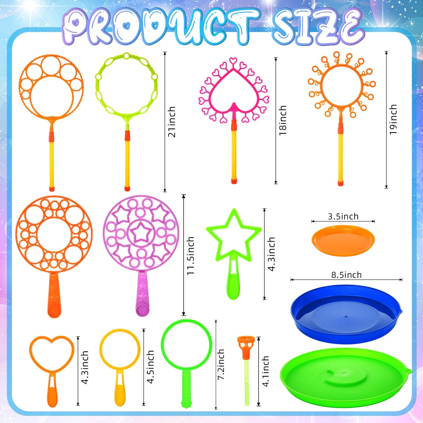Lenwen 16 Pcs Giant Bubble Wands Kit Big Maker Toy Large Gigantic Bubble Wands with Refill and Tray for Summer School Birthday Outdoor Playtime Fun Activity Party Favors(Assorted)