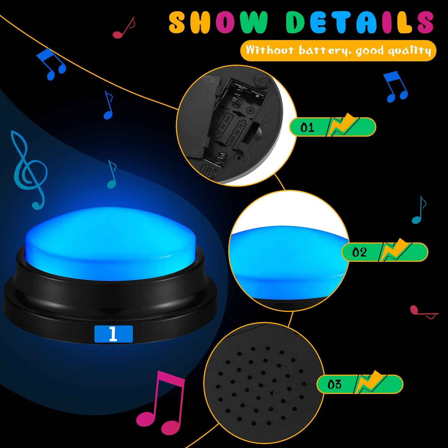 Xuhal 8 Pcs Recording Button Buzzers For Trivia Games With Number Recordable Answer Buzzers For Communication Pet Training Buzze