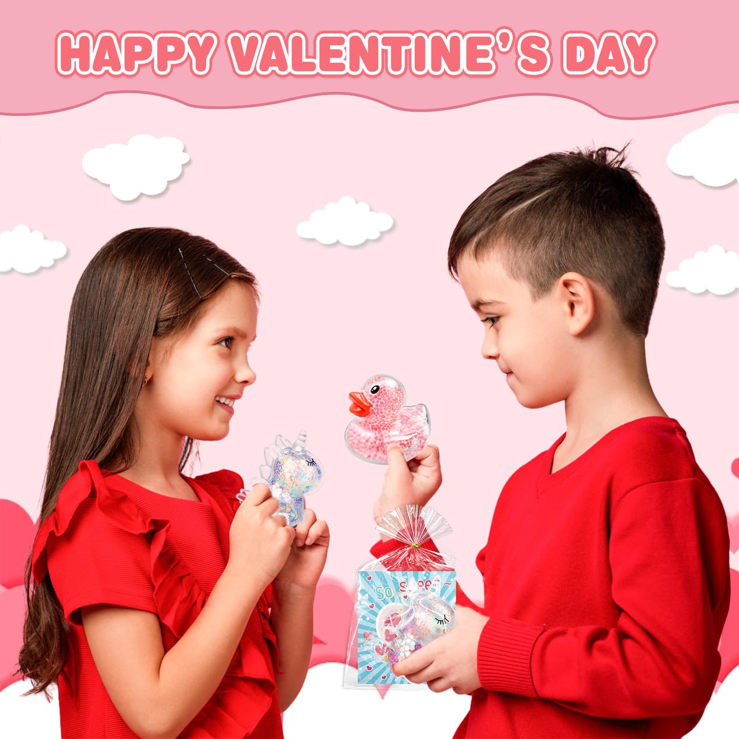 Valentines Day Gifts for Kids, 24 Pack LED Light Up Squishy Toys with Valentines Day Cards for kids school , Classroom Exchange