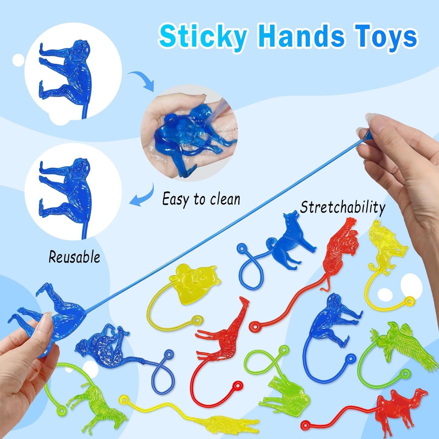 36Pcs Sticky Hands Bulk Forest Animal Party Favors For Kids Stretchy Sticky Hand Fidget Toys Goodie Bag Stuffers Treasure Box Toys For Classroom Prizes Birthday Party Supplies Easter Basket Stuffers