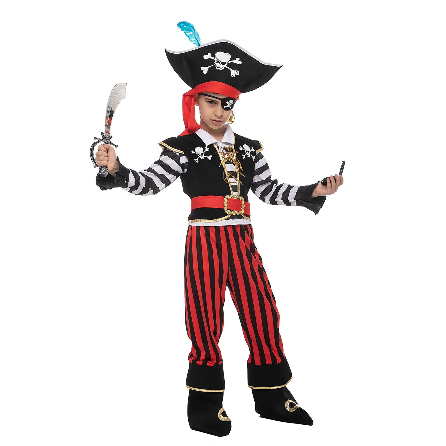 Spooktacular Creations Halloween Child Boy Pirate fierce captain costume w/accessories for dress up (Small (5-7yr))