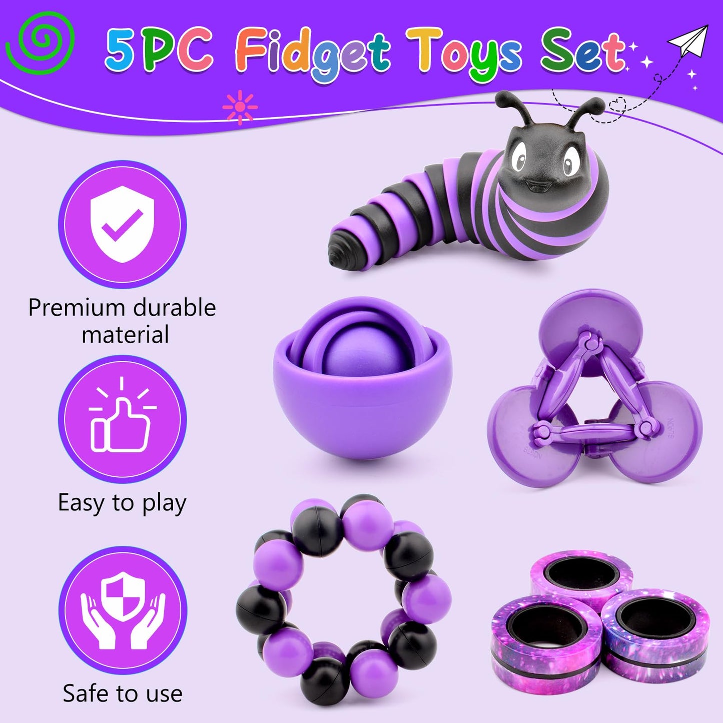Fidget Toys Kids Pack, Autism Sensory Toys Set For Adults, Fidget Spinner Slug Magnetic Rings, Cool Gadget For Girls Boys Teens
