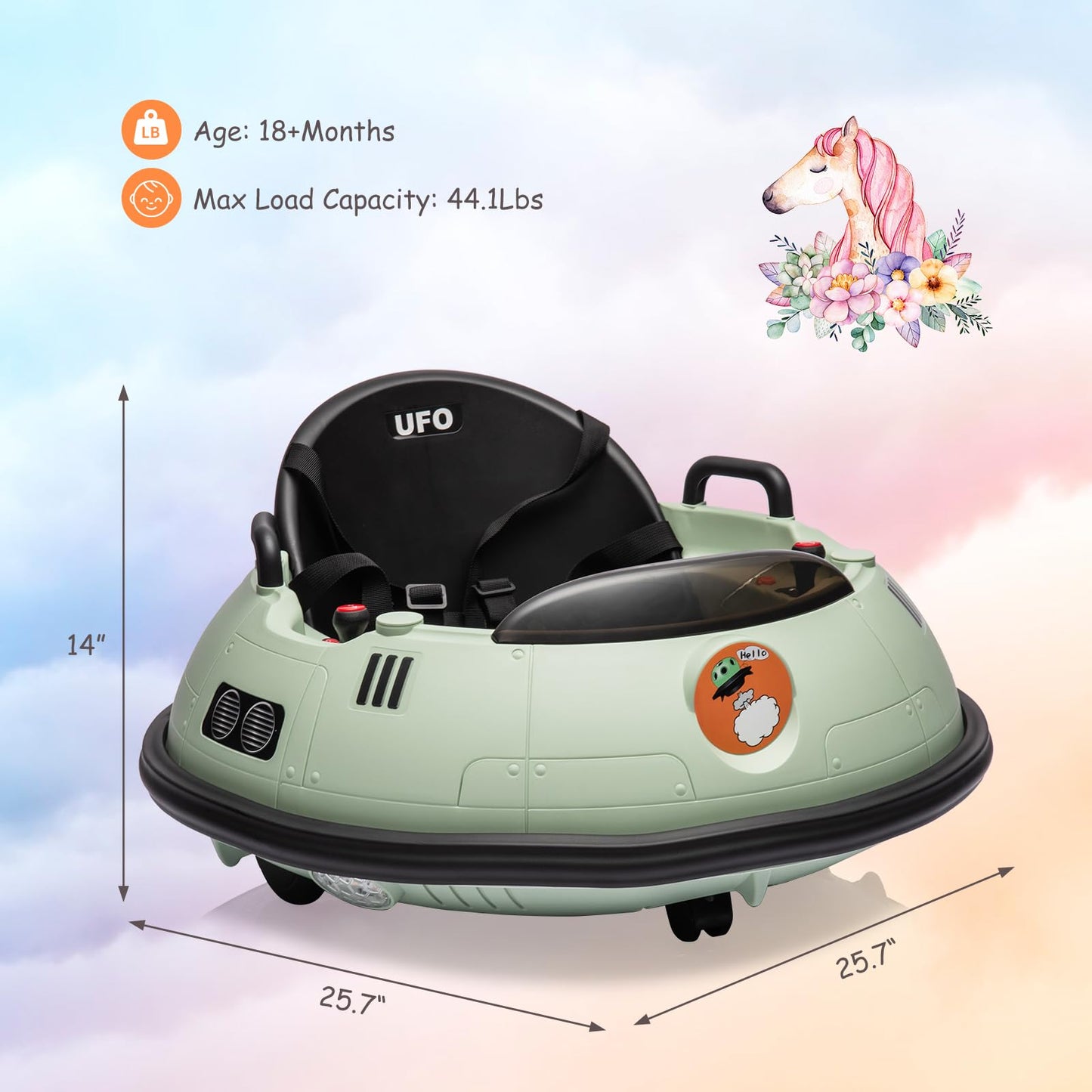 Ride On Bumper Car, 12V Electric Toddlers Car With Remote Control, Safety Belt, Music, Flashing Lights, 360 Degree Spin, Bumper