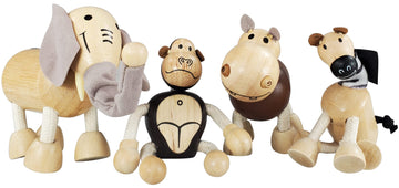 TEKOR Wooden Bendable Jungle Animal Toys (Set of 4) | Ages 3 & Up | Early Education Toy Animals for Kids | Elephant, Zebra, Hipp