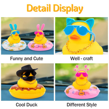 Wonuu Car Duck Rubber Duck Car Ornaments Duck Car Dashboard Decorations With Cute Headband Swim Ring Necklace Sunglasses, A-Blue Hat-Blue Glasses