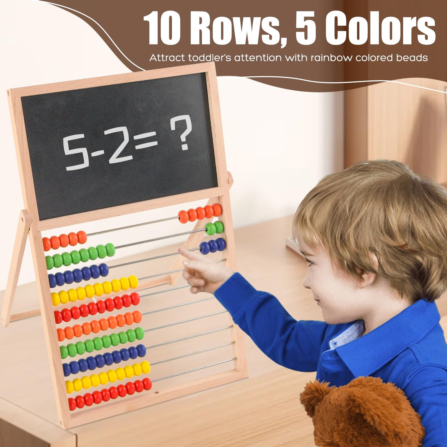 Ranqibo Wooden Abacus For Kids Math - Double-Sided Blackboard Whiteboard Magnetic Abacus For Toddlers 1-3 With 100 Magnetic Numb