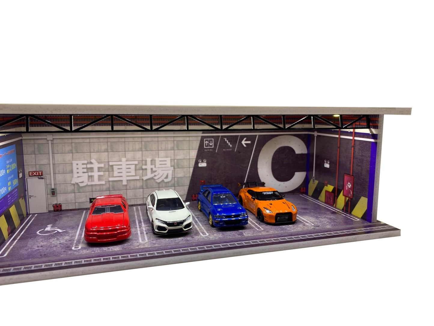 Malamfans 1/64 for Hot Wheels Japanese Style Parking Scene Display Box - 1/64 Scale Die-Cast Model Car Display Box with LED Ligh