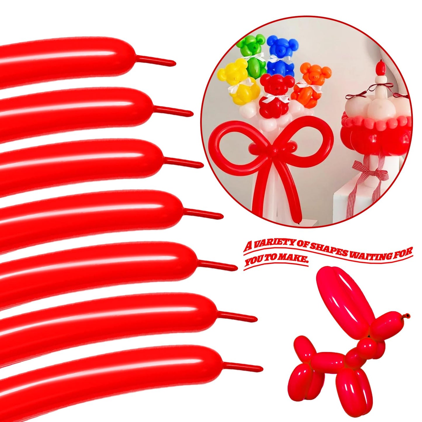 Lxzfcrg 260 Balloons Red Long Balloons For Balloon Animals, Thickening Long Skinny Latex Twisting Balloon For Balloon Garland Ha
