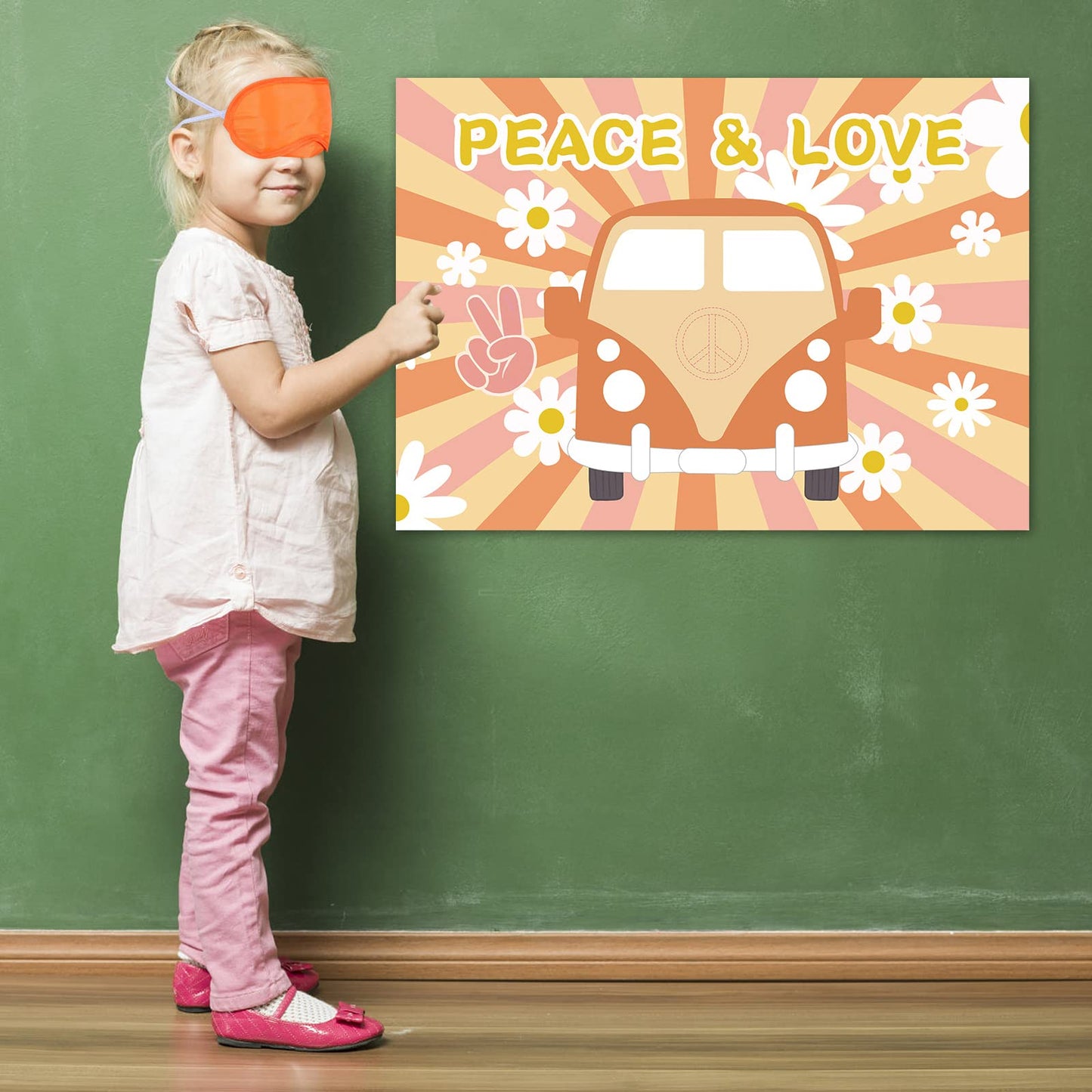 Joarhonal Pin The Peace Sign On The Hippie Van - Groovy Hippie Party Games For Kids 20'' X 28'' Groovy Game Poster With 24 Reusa