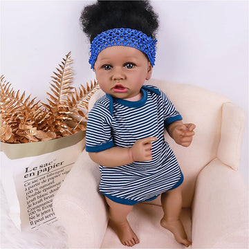Maihao Reborn Baby Dolls Black Girl With Soft Body African American Real Life Babies Girl That Look Lifelike Newborn Baby Open Eyes 22Inch (Blue)