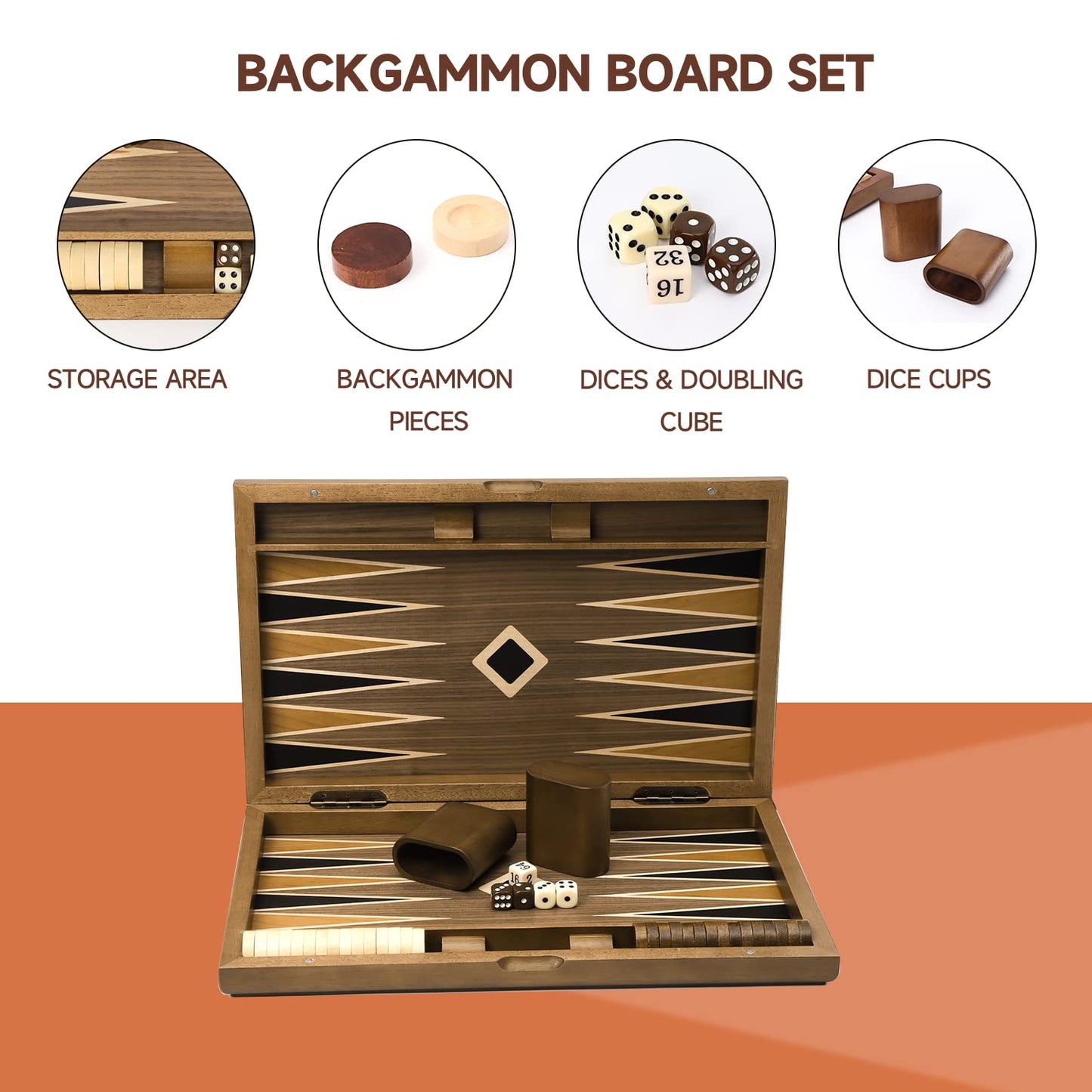 GSE Games & Sports Expert enhanced Wooden Folding Inlay Backgn Board Game Set  Classic Traditional Strategy Board Games (Star - 17 Inches)