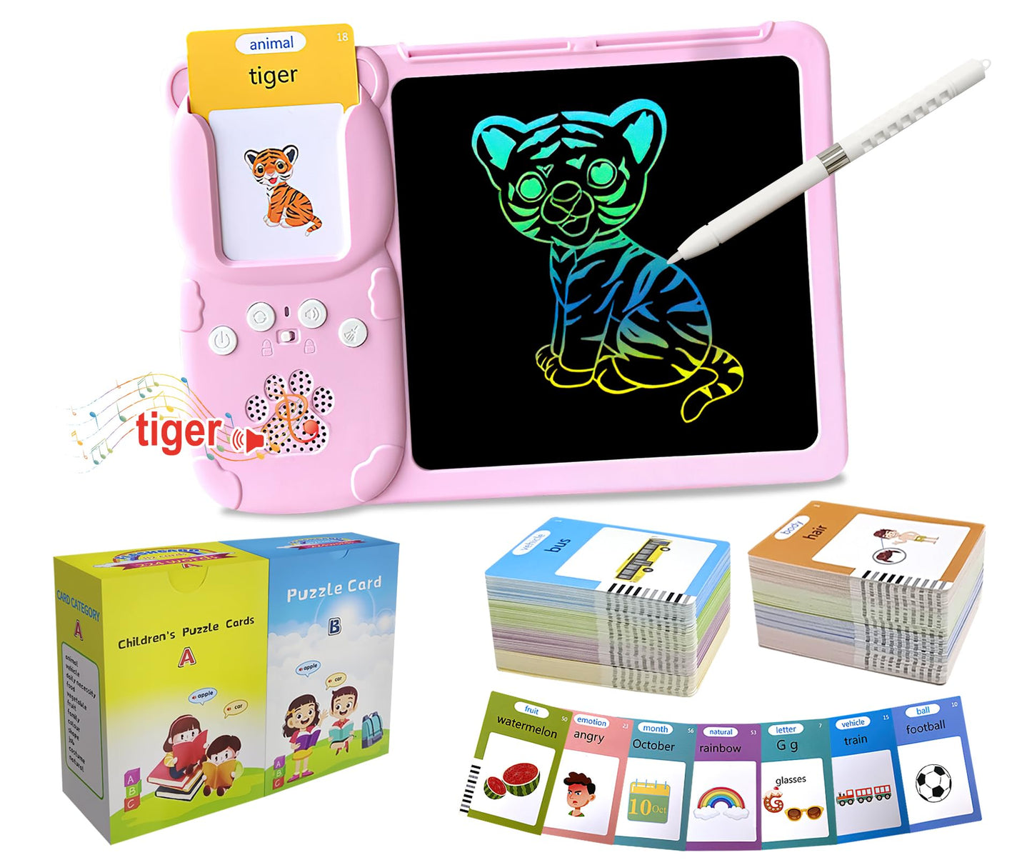 Rylai Toddler Toys Talking Flash Cards, Kindergarten Learning Resources 510 Sight Words With Drawing Tablet For Speaking Doodling, Sensory Toys For Kids With Autism, Boys Girls 2 3 4 5 6, Pink