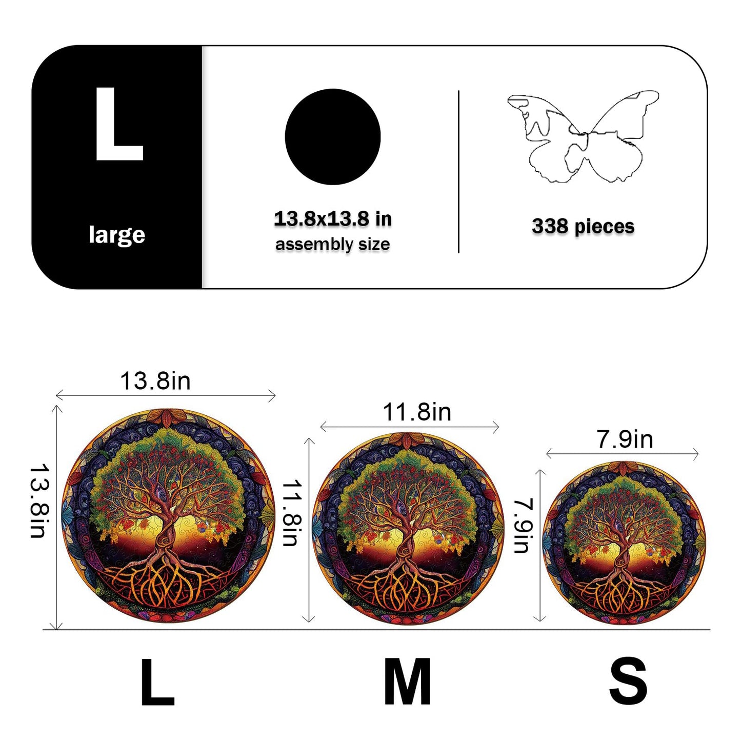 Wooden Puzzles for mature-themeds  Tree of Life Wooden Jigsaw Puzzles for mature-themeds  Wood Puzzles mature-themed  Unique Shape Wood Cut Puzzles  Birthday Gifts for Family Friend (L-13.6 * 13.6in-300 pcs)