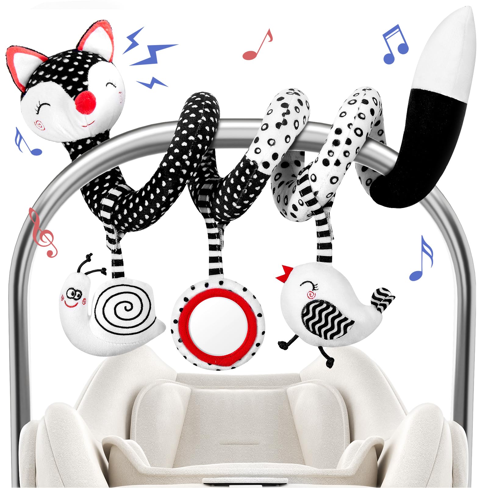 Fati Car Seat Toys For Babies 0-6 Months, Carseat Toys Hanging Toys For Newborns, Black And White High Contrast Toy For Baby 0-3