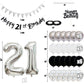 21St Birthday Decorations For Him Her, Happy 21St Birthday Banner With Black Silver White 21St Birthday Balloons Birthday Cake T