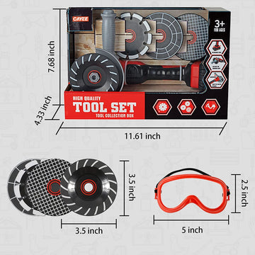 Sistracia Kids Mini Angle Grinder Toy Tool Set, Pretend Play Series Outside Construction Work Shop Toy Tool With 4 Grinder Wheel