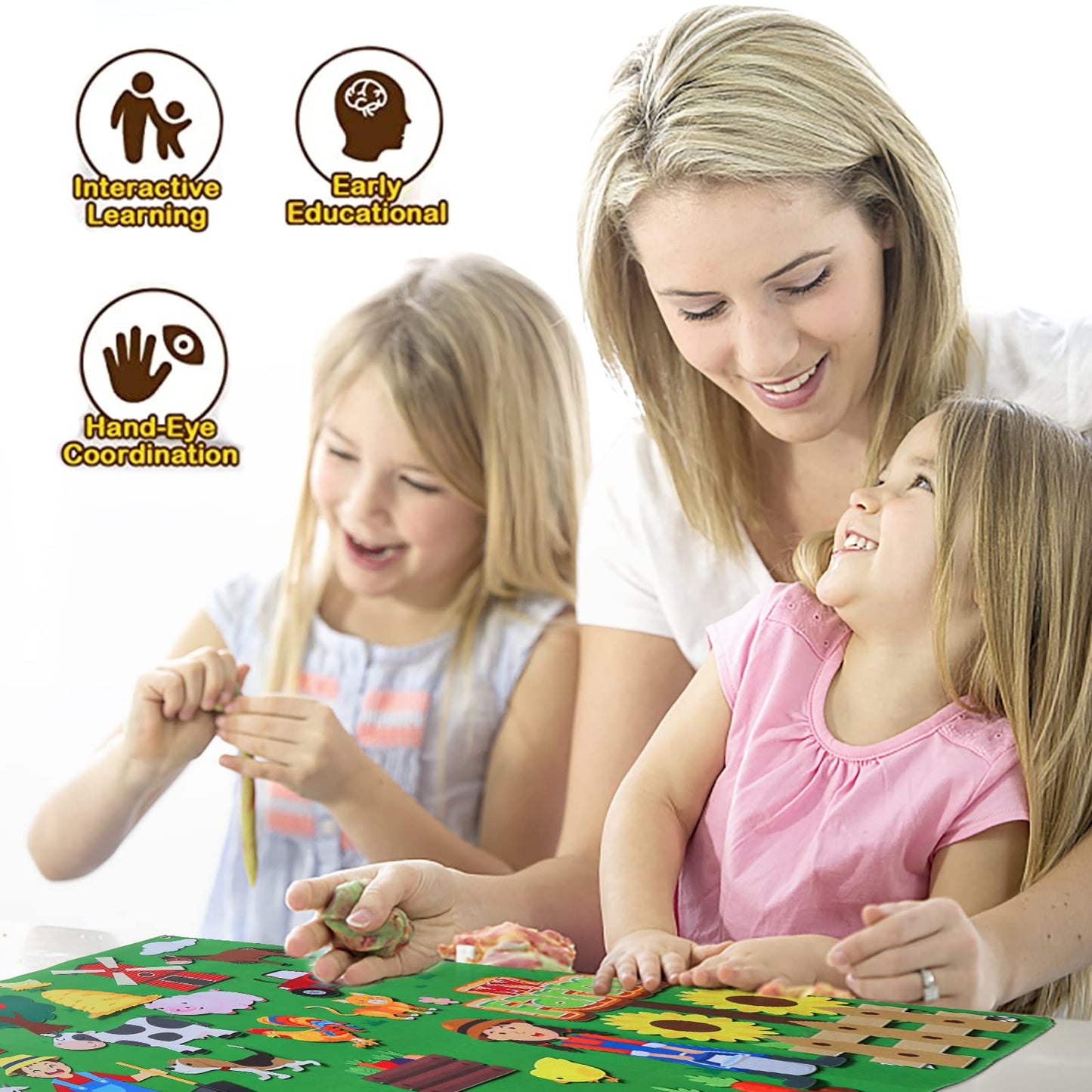 HomeMall 40Pcs Farm Animals Felt Story Board Set, 3.5 Ft Toddlers Preschool Farmhouse Themed Early Learning Storytelling Flannel