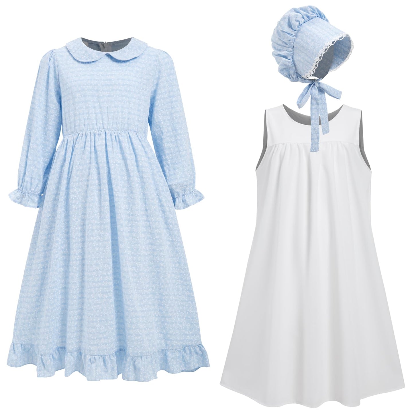 Pioneer Dresses For Girls Prairie Colonial Costume Long Sleeves Laura Ingalls Pilgrim Costume 11-12Y