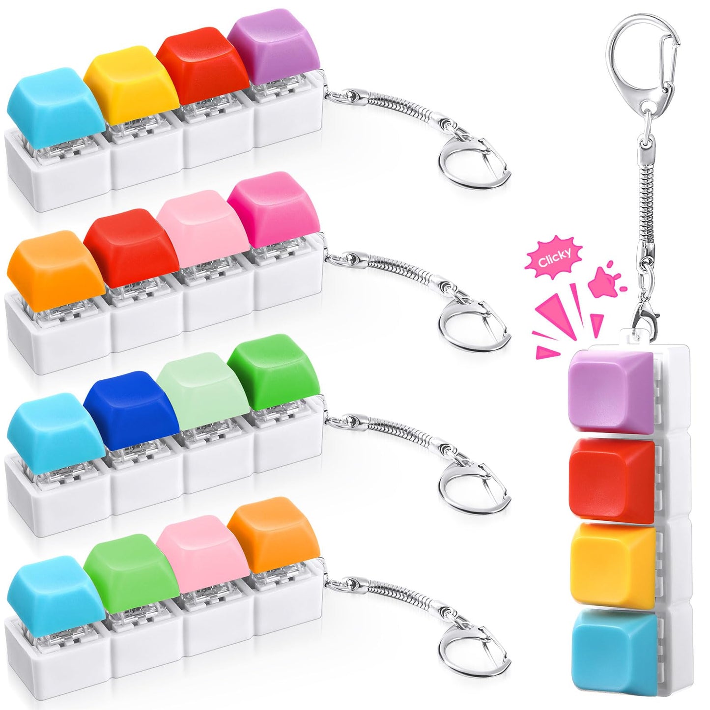 Halloscume 4 Pcs Keyboard mature-themed Fidget Toy Clicker Toy 4-in-1 Keyboard Fidget Keychain Cube Mechanical Key Button Clicker Stress Relief Gift for Office School Home to Pass The Time (Mix Colors)