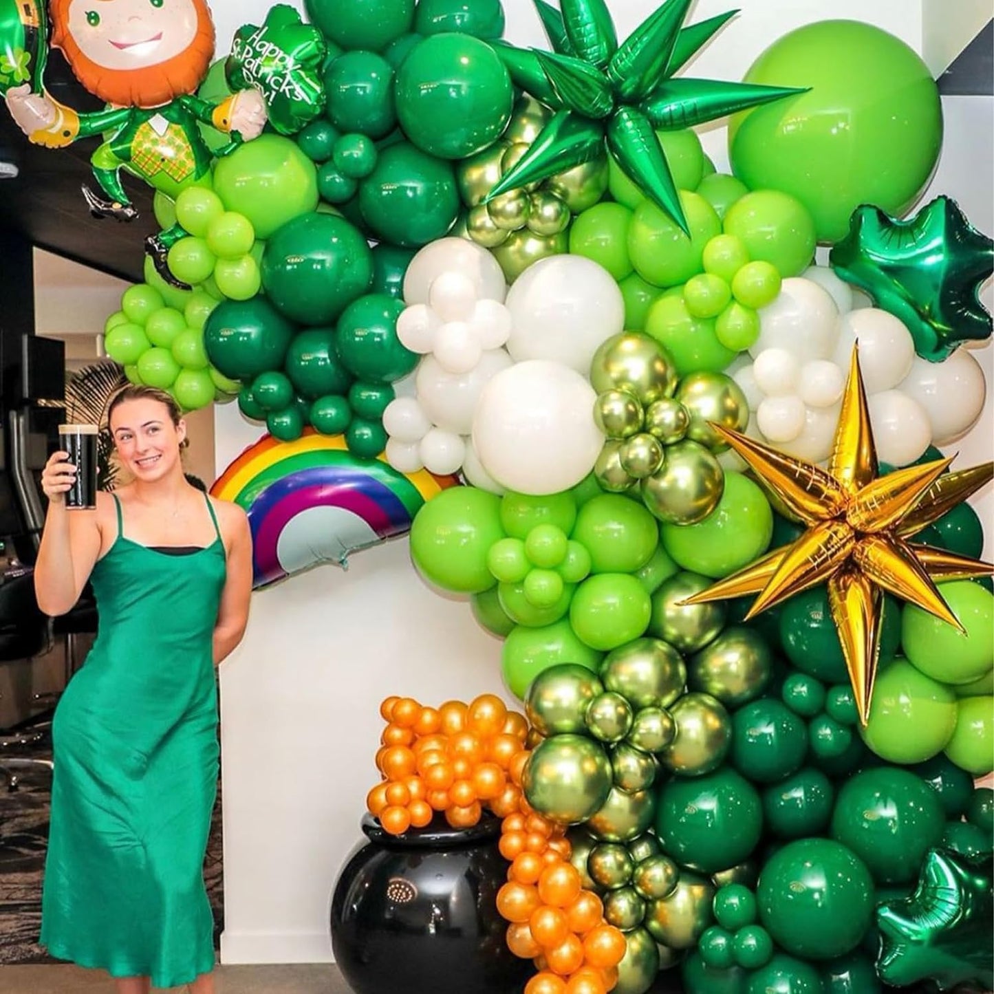 60Pcs Green Party Balloons, Dark Green Emerald Green Lime Green Chrome Metallic Green And White Latex Balloons, For Green Themed