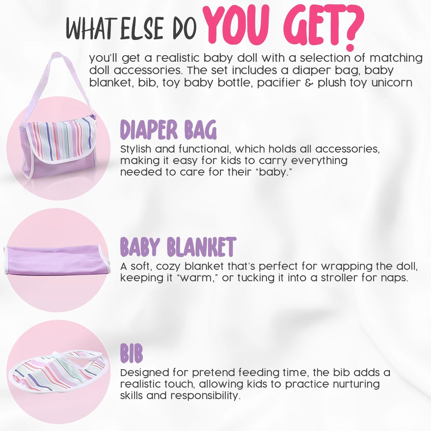 Kookamunga Kids 18 Inch Baby Doll Set - Realistic Baby Doll - Baby Dolls For 2 Year Old Girls & Boys And Up - Comes W/ Soft Baby Doll - Toy Baby Bottle - Diaper Bag - Blanket Pacifier & Unicorn Toy