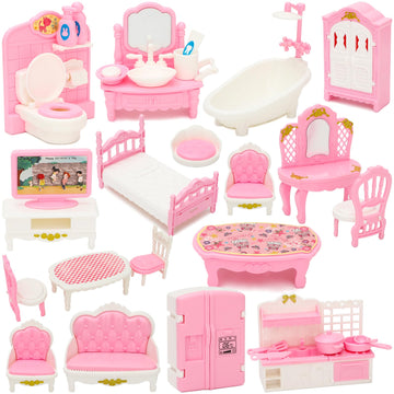 Onest 32 Pieces Dollhouse Furniture Set Mini House Accessories With Bedroom Living Room Bathroom Kitchen Miniature 1:12 Furniture Accessories Model For Kids