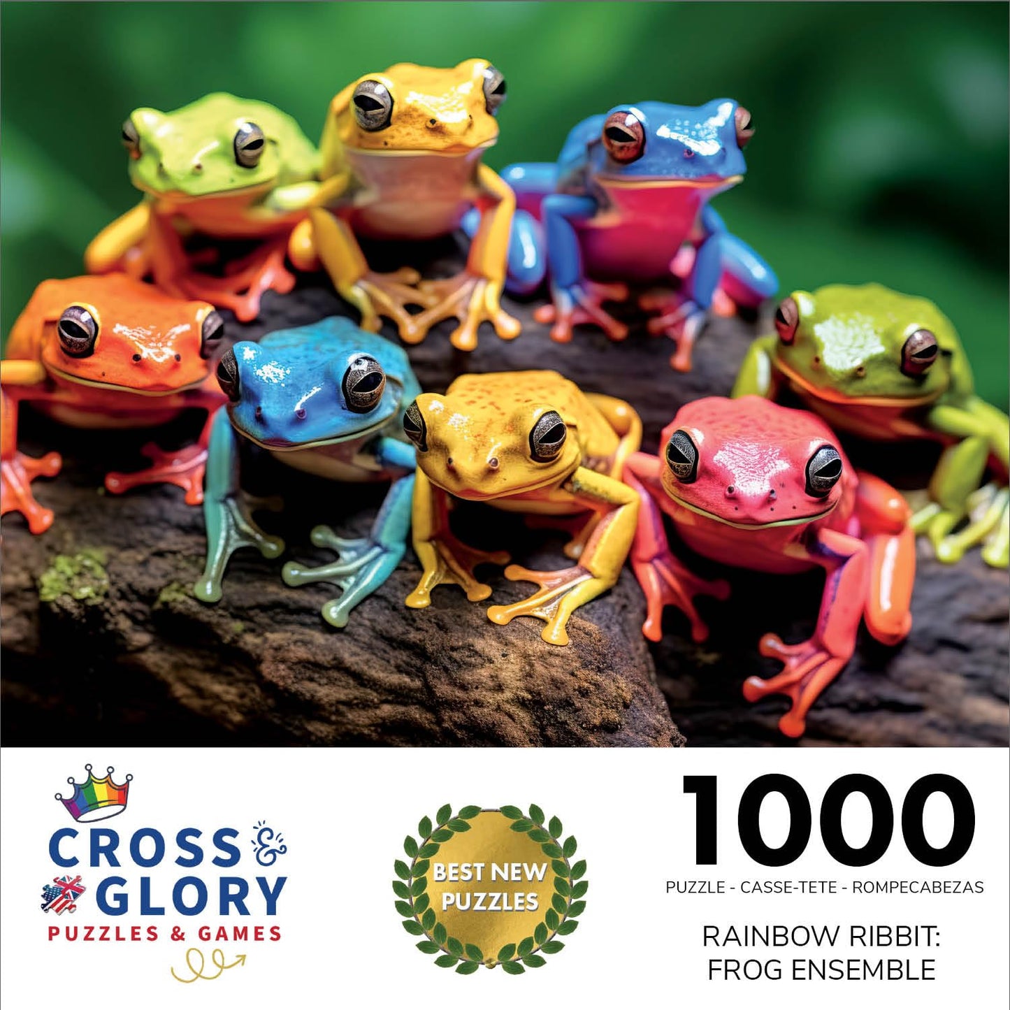 Cross & Glory - Rainbow Ribbit: Frog Ensemble - 1000 Piece Jigsaw Puzzle For Adults | Vibrant Puzzle | Premium Quality | Unique