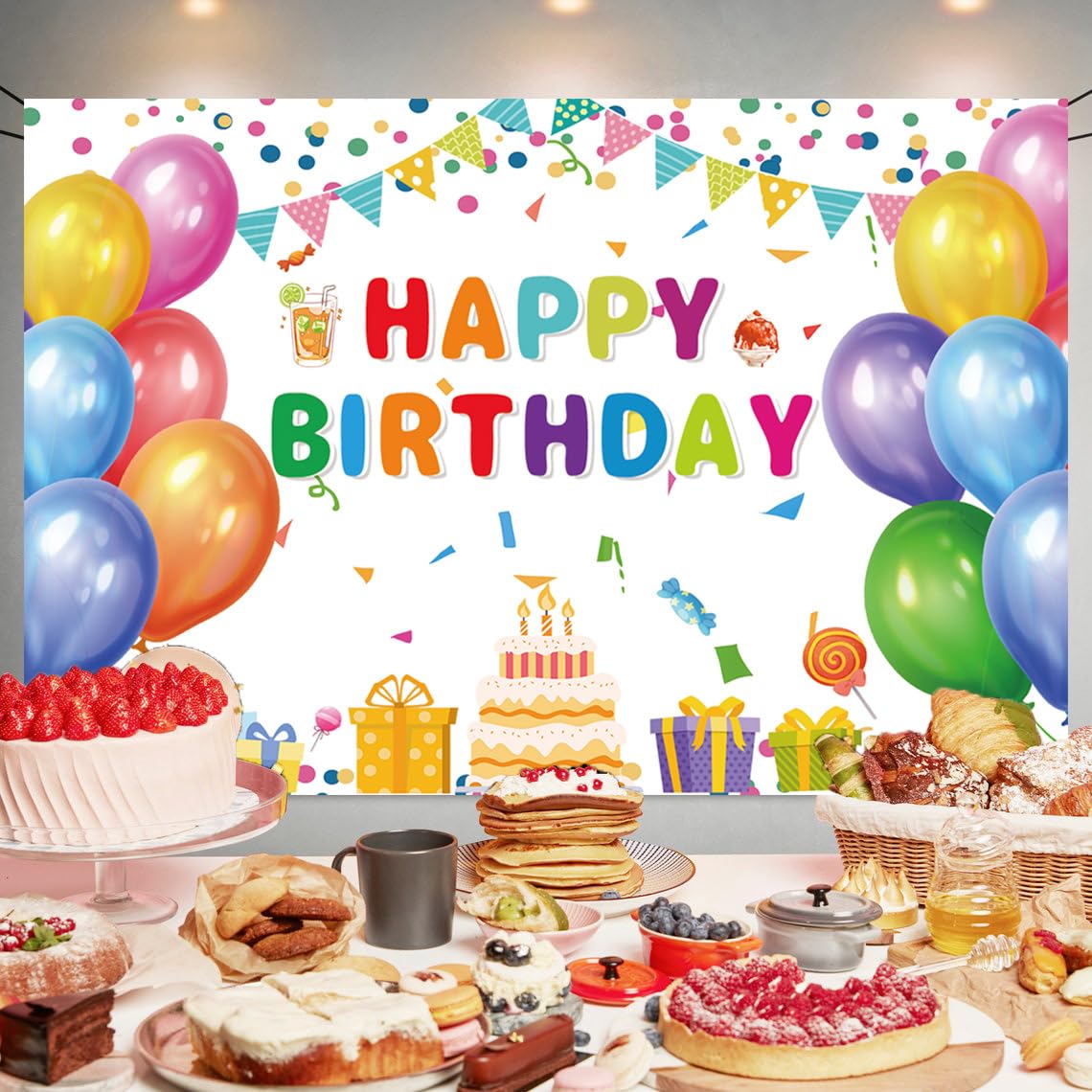White Balloon Cake Happy Birthday Backdrop Decorations White Happy Birthday Banner White Balloon Birthday Photo Background For H